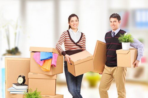 Commercial movers unloading at new office